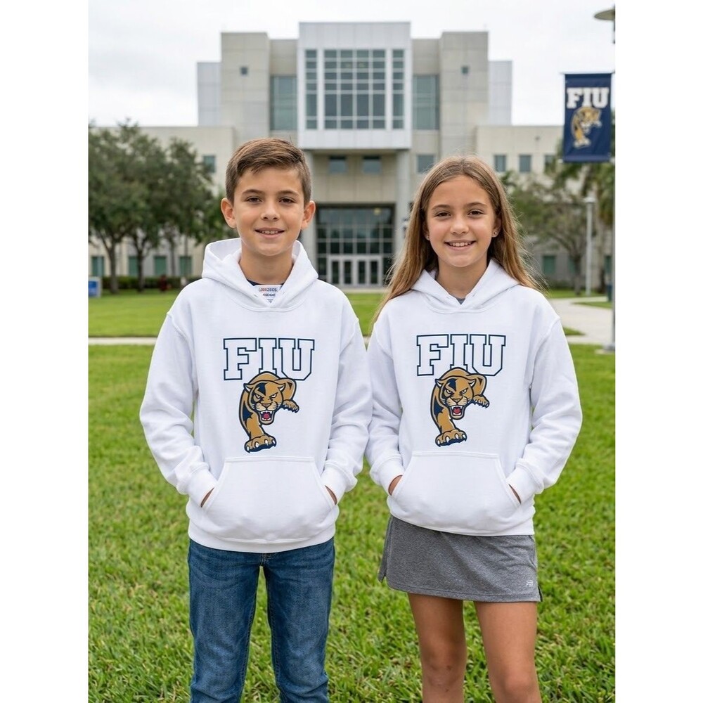NWT FIU Panthers Youth Hoodie Sweatshirt White Jerzees NuBlend Size M